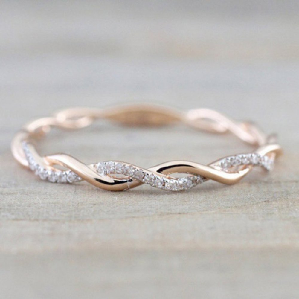 NEW Rose Gold Twisted Braided Diamond Wave Half Eternity Ring - Picture 5 of 5